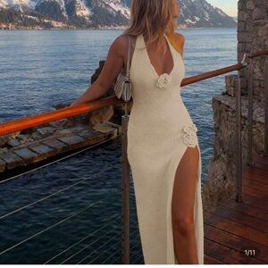 SHEIN crochet Cream Halter Maxi Dress